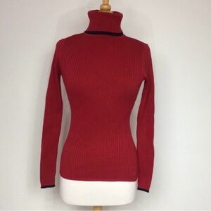 NWT New Izod Red Fitted Embroidered Logo Turtleneck Knit Sweater Size Small